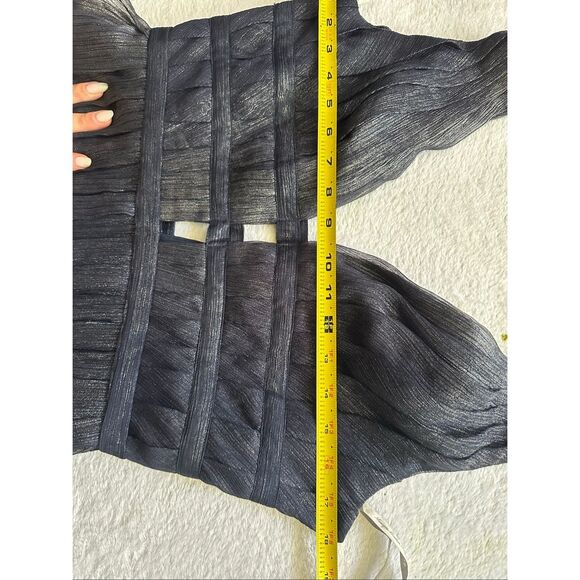 ✨ Monique Lhuillier Bridesmaids Whitney Maxi Dress Navy Silver Metallic Size 10 - Picture 7 of 7